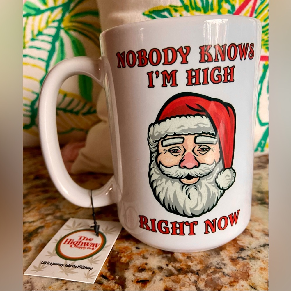 Funny Christmas Mug - White with Red Silly Santa Design